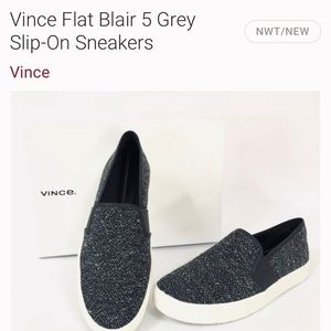 NWT Vince Flat Blair 5 Grey Slip-On Sneakers